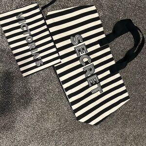 Victoria's Secret Black and White Striped Tote Bag